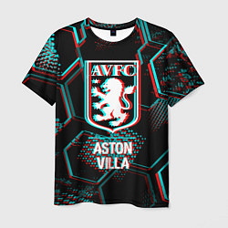 Футболка мужская Aston Villa FC в стиле Glitch на темном фоне, цвет: 3D-принт