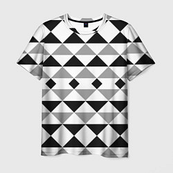 Футболка мужская Черно-белый геометрический узор треугольники, цвет: 3D-принт