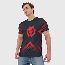 Футболка мужская Красный Символ Gears of War на темном фоне со стре, цвет: 3D-принт — фото 2