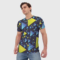 Футболка мужская Абстракция Из Жёлтых и Синих Треугольников На Тёмн, цвет: 3D-принт — фото 2
