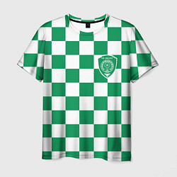 Футболка мужская ФК Ахмат на фоне бело зеленой формы в квадрат, цвет: 3D-принт