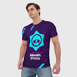Футболка мужская Символ Brawl Stars в неоновых цветах на темном фон, цвет: 3D-принт — фото 2