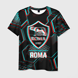 Футболка мужская Roma FC в стиле Glitch на темном фоне, цвет: 3D-принт