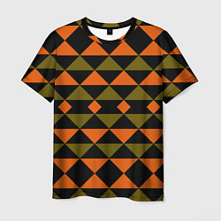 Футболка мужская Геометрический узор черно-оранжевые фигуры, цвет: 3D-принт