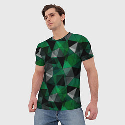 Футболка мужская Зеленый, серый и черный геометрический, цвет: 3D-принт — фото 2
