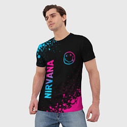 Футболка мужская Nirvana - neon gradient: символ и надпись вертикал, цвет: 3D-принт — фото 2