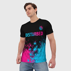 Футболка мужская Disturbed - neon gradient: символ сверху, цвет: 3D-принт — фото 2