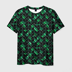 Футболка мужская Геометрический узор, зеленые фигуры на черном, цвет: 3D-принт