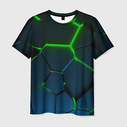 Футболка мужская Разлом зеленых неоновых плит - геометрия, цвет: 3D-принт