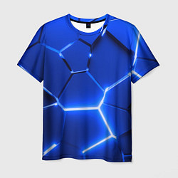 Футболка мужская Синие неоновые геометрические плиты, цвет: 3D-принт