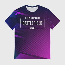 Футболка мужская Battlefield gaming champion: рамка с лого и джойст, цвет: 3D-принт