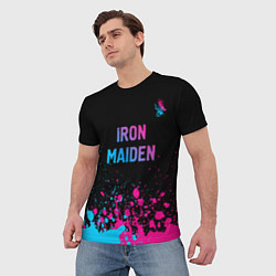 Футболка мужская Iron Maiden - neon gradient: символ сверху, цвет: 3D-принт — фото 2