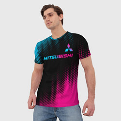 Футболка мужская Mitsubishi - neon gradient: символ сверху, цвет: 3D-принт — фото 2