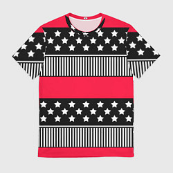 Футболка мужская Red and black pattern with stripes and stars, цвет: 3D-принт