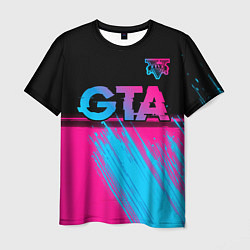 Футболка мужская GTA - neon gradient: символ сверху, цвет: 3D-принт