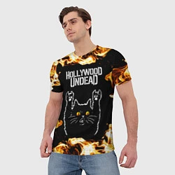 Футболка мужская Hollywood Undead рок кот и огонь, цвет: 3D-принт — фото 2