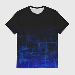 Футболка мужская Однотонный черный и темно синий гранжевый градиент, цвет: 3D-принт