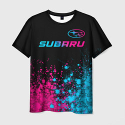 Футболка мужская Subaru - neon gradient: символ сверху, цвет: 3D-принт