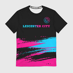 Футболка мужская Leicester City - neon gradient: символ сверху, цвет: 3D-принт