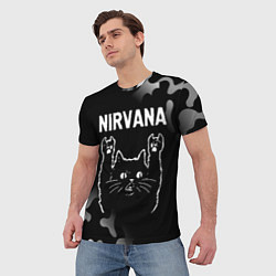 Футболка мужская Группа Nirvana и рок кот, цвет: 3D-принт — фото 2
