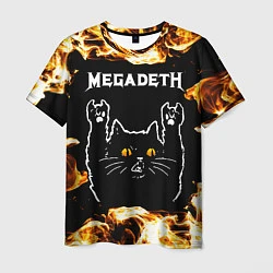 Футболка мужская Megadeth рок кот и огонь, цвет: 3D-принт