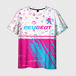 Футболка мужская Peugeot neon gradient style: символ сверху, цвет: 3D-принт