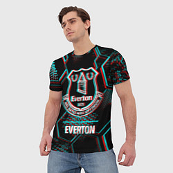 Футболка мужская Everton FC в стиле glitch на темном фоне, цвет: 3D-принт — фото 2