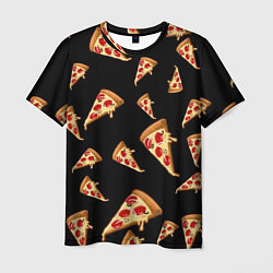 Футболка мужская Куски пиццы на черном фоне, цвет: 3D-принт