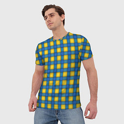 Футболка мужская Желтый с синим клетчатый модный узор, цвет: 3D-принт — фото 2