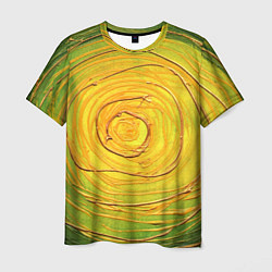 Футболка мужская Желто-зеленая текстурная абстракция акрилом, цвет: 3D-принт