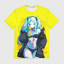 Мужская футболка Ребекка пьет коктель - Киберпанк аниме