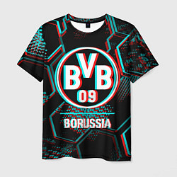 Футболка мужская Borussia FC в стиле glitch на темном фоне, цвет: 3D-принт