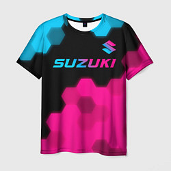 Футболка мужская Suzuki - neon gradient: символ сверху, цвет: 3D-принт