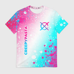 Футболка мужская CreepyPasta neon gradient style: надпись, символ, цвет: 3D-принт