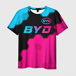 Футболка мужская BYD - neon gradient: символ сверху, цвет: 3D-принт