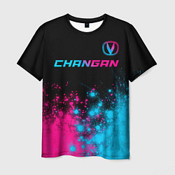 Футболка мужская Changan - neon gradient: символ сверху, цвет: 3D-принт