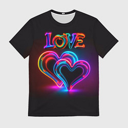 Футболка мужская Love - неоновые сердца, цвет: 3D-принт