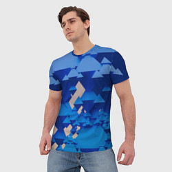 Футболка мужская Абстрактные синие тетраэдры, цвет: 3D-принт — фото 2