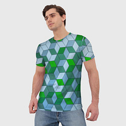 Футболка мужская Зелёные и серые абстрактные кубы с оптической иллю, цвет: 3D-принт — фото 2