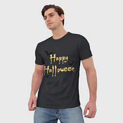 Футболка мужская Happy Halloween надпись с летучими мышами, цвет: 3D-принт — фото 2