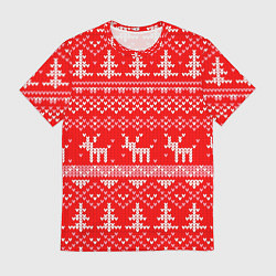 Мужская футболка Рождественский красный свитер с оленями