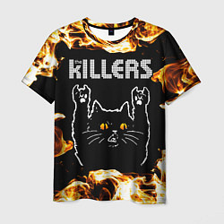 Футболка мужская The Killers рок кот и огонь, цвет: 3D-принт
