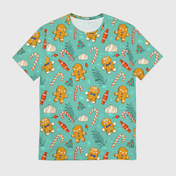 Футболка мужская Новогодний паттерн с печеньем и конфетами, цвет: 3D-принт