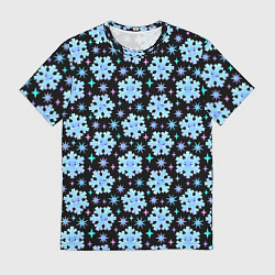 Футболка мужская Яркие зимние снежинки с цветными звездами, цвет: 3D-принт