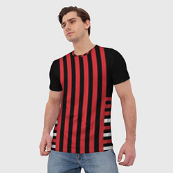 Футболка мужская Красно черный полосатый узор, цвет: 3D-принт — фото 2