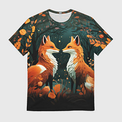 Мужская футболка Две лисоньки в стиле Folk Art