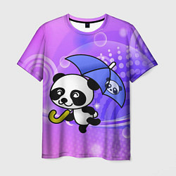Футболка мужская Панда с зонтиком бежит в гости, цвет: 3D-принт