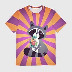 Футболка мужская Енот держит букет цветов, цвет: 3D-принт
