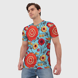 Футболка мужская Эффект вышивки маки, цвет: 3D-принт — фото 2