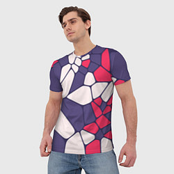 Футболка мужская Бело-фиолетово-красный паттерн из камней, цвет: 3D-принт — фото 2
